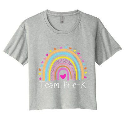 First Day Of Team PreK Squad Crew Preschool Teacher Rainbow Women's Crop Top Tee