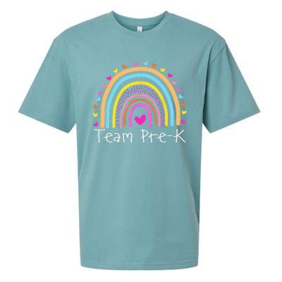 First Day Of Team PreK Squad Crew Preschool Teacher Rainbow Sueded Cloud Jersey T-Shirt