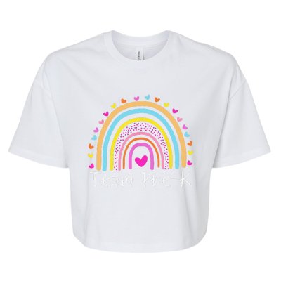 First Day Of Team PreK Squad Crew Preschool Teacher Rainbow Bella+Canvas Jersey Crop Tee