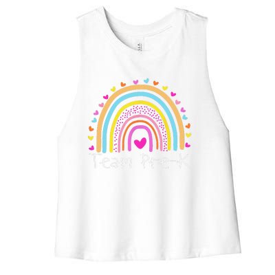 First Day Of Team PreK Squad Crew Preschool Teacher Rainbow Women's Racerback Cropped Tank