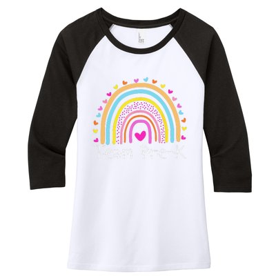 First Day Of Team PreK Squad Crew Preschool Teacher Rainbow Women's Tri-Blend 3/4-Sleeve Raglan Shirt