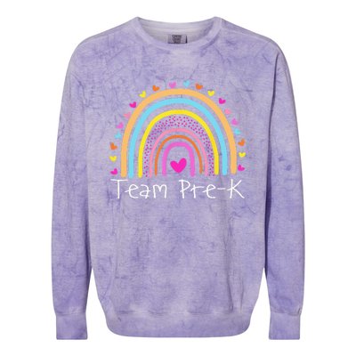 First Day Of Team PreK Squad Crew Preschool Teacher Rainbow Colorblast Crewneck Sweatshirt