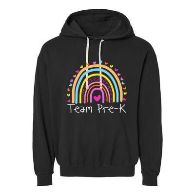 First Day Of Team PreK Squad Crew Preschool Teacher Rainbow Garment-Dyed Fleece Hoodie