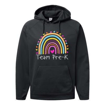 First Day Of Team PreK Squad Crew Preschool Teacher Rainbow Performance Fleece Hoodie