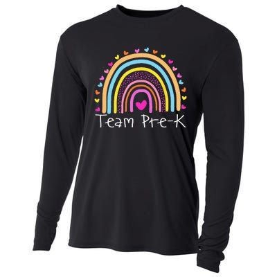 First Day Of Team PreK Squad Crew Preschool Teacher Rainbow Cooling Performance Long Sleeve Crew