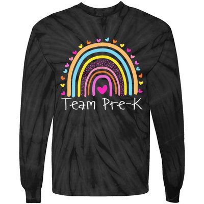 First Day Of Team PreK Squad Crew Preschool Teacher Rainbow Tie-Dye Long Sleeve Shirt