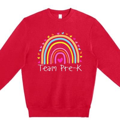 First Day Of Team PreK Squad Crew Preschool Teacher Rainbow Premium Crewneck Sweatshirt