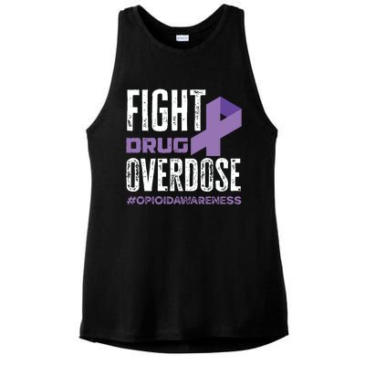 Fight Drug Overdose Pruple Ribbon Opioid Overdose Awareness Ladies PosiCharge Tri-Blend Wicking Tank