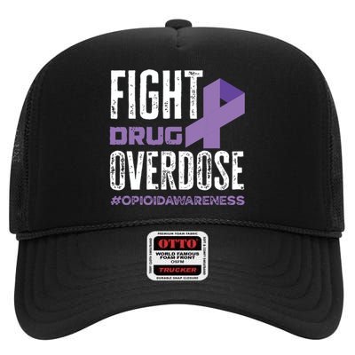 Fight Drug Overdose Pruple Ribbon Opioid Overdose Awareness High Crown Mesh Back Trucker Hat