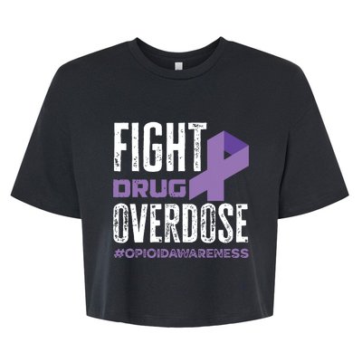 Fight Drug Overdose Pruple Ribbon Opioid Overdose Awareness Bella+Canvas Jersey Crop Tee