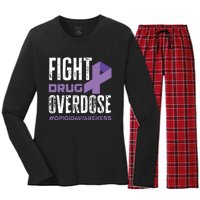 Fight Drug Overdose Pruple Ribbon Opioid Overdose Awareness Women's Long Sleeve Flannel Pajama Set 