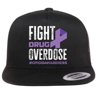 Fight Drug Overdose Pruple Ribbon Opioid Overdose Awareness Flat Bill Trucker Hat