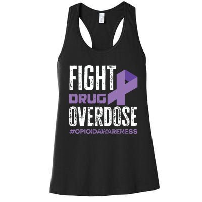 Fight Drug Overdose Pruple Ribbon Opioid Overdose Awareness Women's Racerback Tank