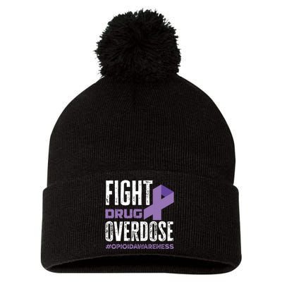 Fight Drug Overdose Pruple Ribbon Opioid Overdose Awareness Pom Pom 12in Knit Beanie