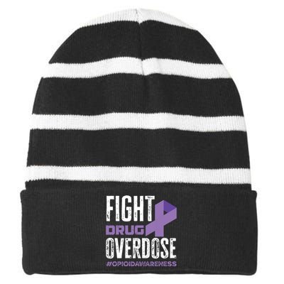 Fight Drug Overdose Pruple Ribbon Opioid Overdose Awareness Striped Beanie with Solid Band