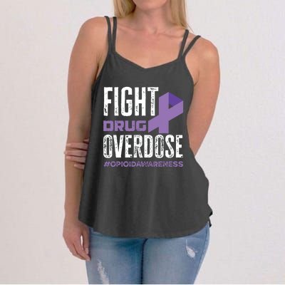 Fight Drug Overdose Pruple Ribbon Opioid Overdose Awareness Women's Strappy Tank