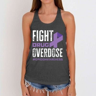 Fight Drug Overdose Pruple Ribbon Opioid Overdose Awareness Women's Knotted Racerback Tank