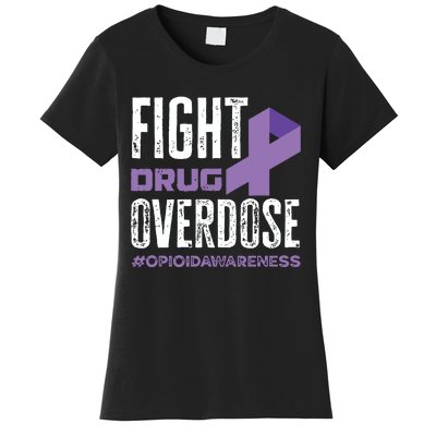 Fight Drug Overdose Pruple Ribbon Opioid Overdose Awareness Women's T-Shirt