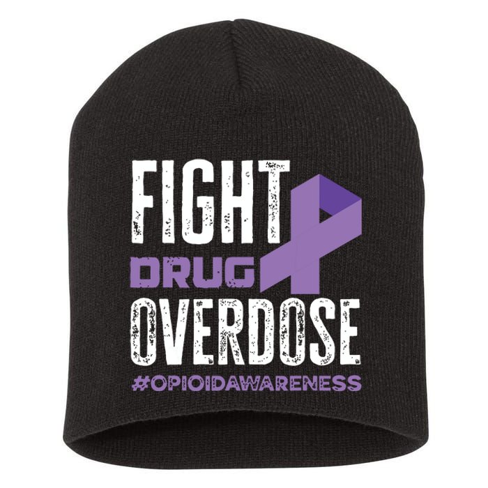 Fight Drug Overdose Pruple Ribbon Opioid Overdose Awareness Short Acrylic Beanie