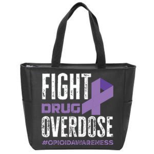 Fight Drug Overdose Pruple Ribbon Opioid Overdose Awareness Zip Tote Bag