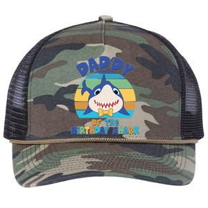 Funny Daddy Of The Birthday Shark Retro Rope Trucker Hat Cap