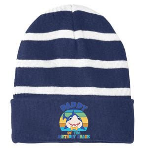 Funny Daddy Of The Birthday Shark Striped Beanie with Solid Band