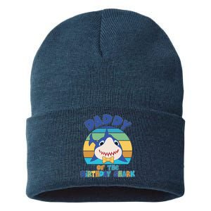 Funny Daddy Of The Birthday Shark Sustainable Knit Beanie