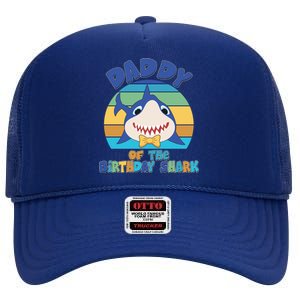 Funny Daddy Of The Birthday Shark High Crown Mesh Back Trucker Hat