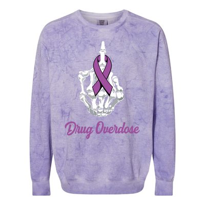 Fuck Drug Overdose Skeleton Hand Purple Ribbon Warrior Colorblast Crewneck Sweatshirt