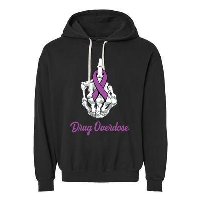 Fuck Drug Overdose Skeleton Hand Purple Ribbon Warrior Garment-Dyed Fleece Hoodie