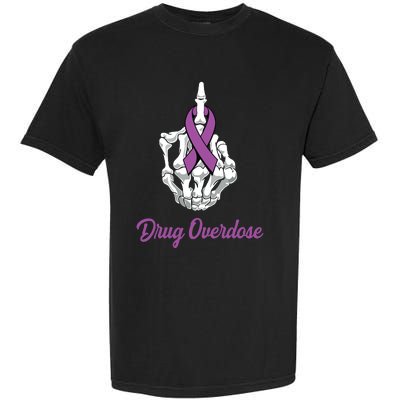 Fuck Drug Overdose Skeleton Hand Purple Ribbon Warrior Garment-Dyed Heavyweight T-Shirt