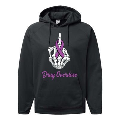 Fuck Drug Overdose Skeleton Hand Purple Ribbon Warrior Performance Fleece Hoodie