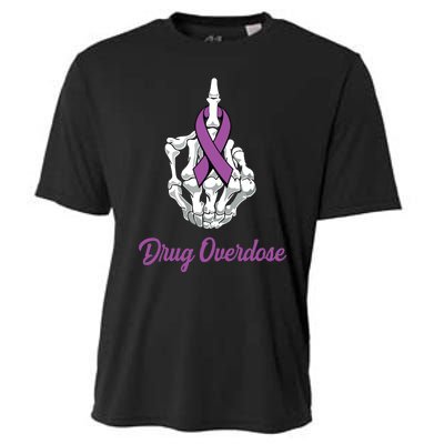 Fuck Drug Overdose Skeleton Hand Purple Ribbon Warrior Cooling Performance Crew T-Shirt