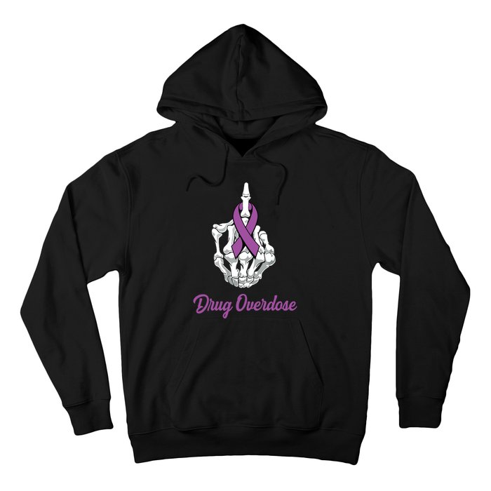 Fuck Drug Overdose Skeleton Hand Purple Ribbon Warrior Hoodie