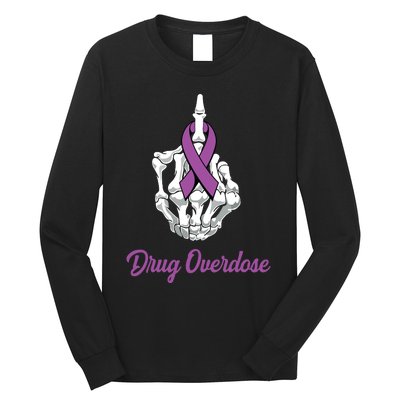 Fuck Drug Overdose Skeleton Hand Purple Ribbon Warrior Long Sleeve Shirt