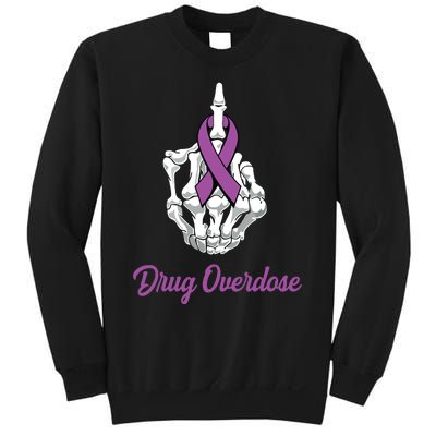 Fuck Drug Overdose Skeleton Hand Purple Ribbon Warrior Sweatshirt