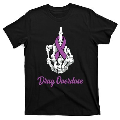 Fuck Drug Overdose Skeleton Hand Purple Ribbon Warrior T-Shirt