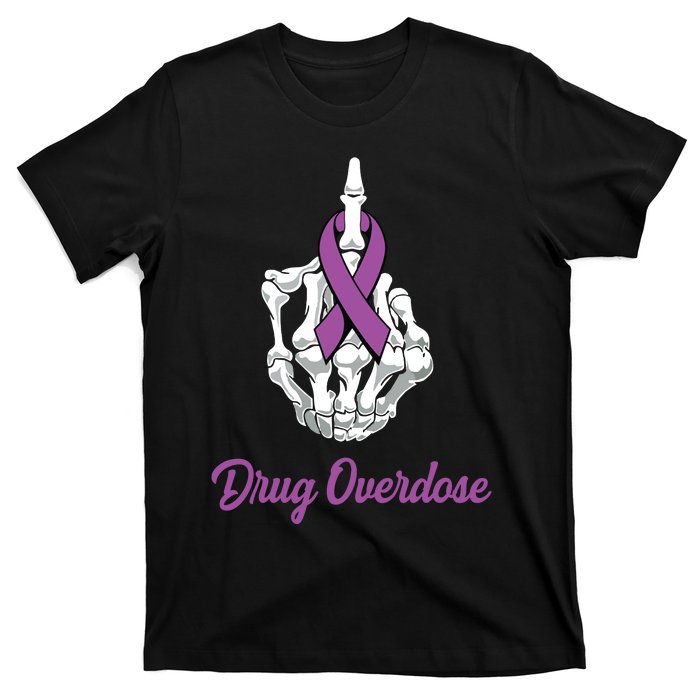 Fuck Drug Overdose Skeleton Hand Purple Ribbon Warrior T-Shirt