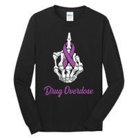 Fuck Drug Overdose Skeleton Hand Purple Ribbon Warrior Tall Long Sleeve T-Shirt