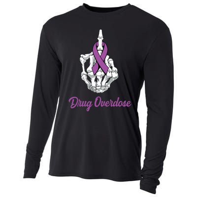 Fuck Drug Overdose Skeleton Hand Purple Ribbon Warrior Cooling Performance Long Sleeve Crew