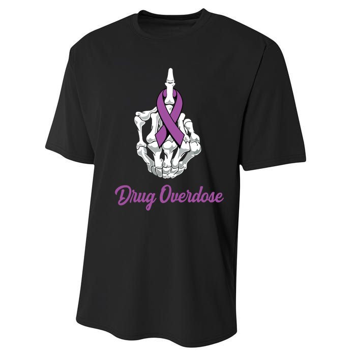 Fuck Drug Overdose Skeleton Hand Purple Ribbon Warrior Performance Sprint T-Shirt