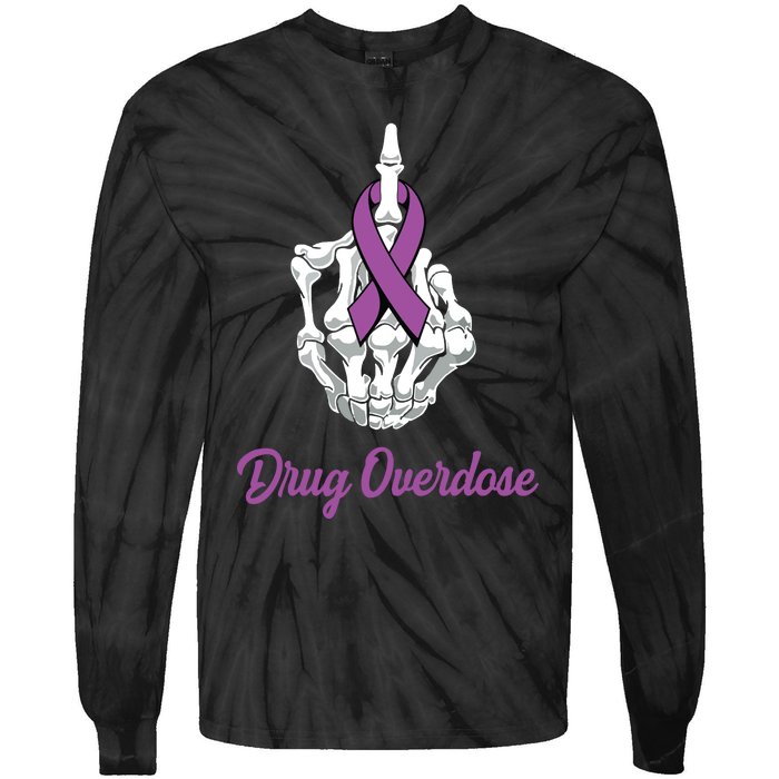 Fuck Drug Overdose Skeleton Hand Purple Ribbon Warrior Tie-Dye Long Sleeve Shirt