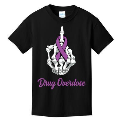 Fuck Drug Overdose Skeleton Hand Purple Ribbon Warrior Kids T-Shirt