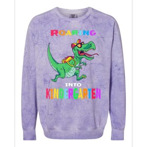 First Day Of Kindergarten Cool Gift Roaring Into Kindergarten Great Gift Colorblast Crewneck Sweatshirt