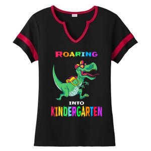 First Day Of Kindergarten Cool Gift Roaring Into Kindergarten Great Gift Ladies Halftime Notch Neck Tee