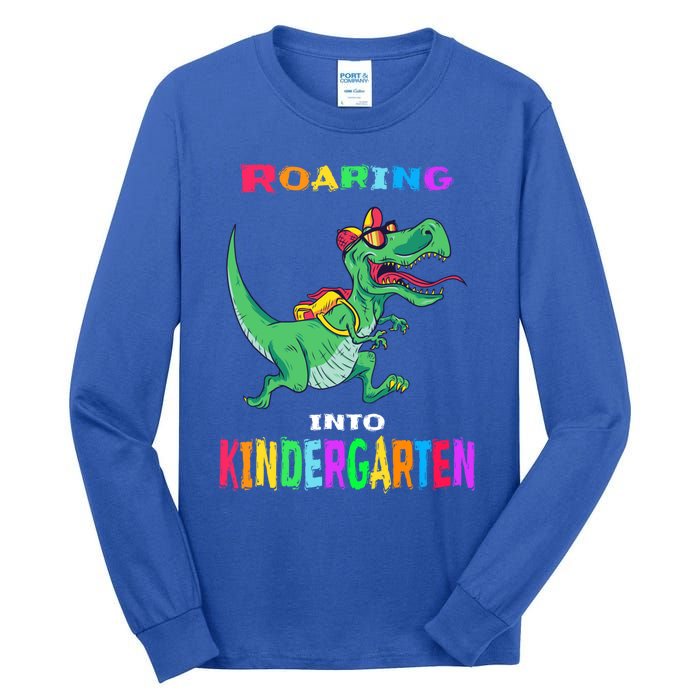 First Day Of Kindergarten Cool Gift Roaring Into Kindergarten Great Gift Tall Long Sleeve T-Shirt