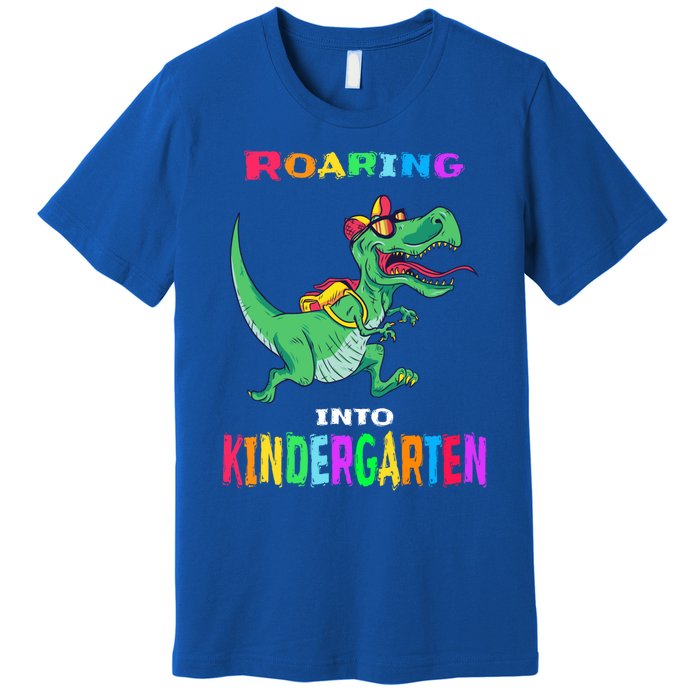 First Day Of Kindergarten Cool Gift Roaring Into Kindergarten Great Gift Premium T-Shirt