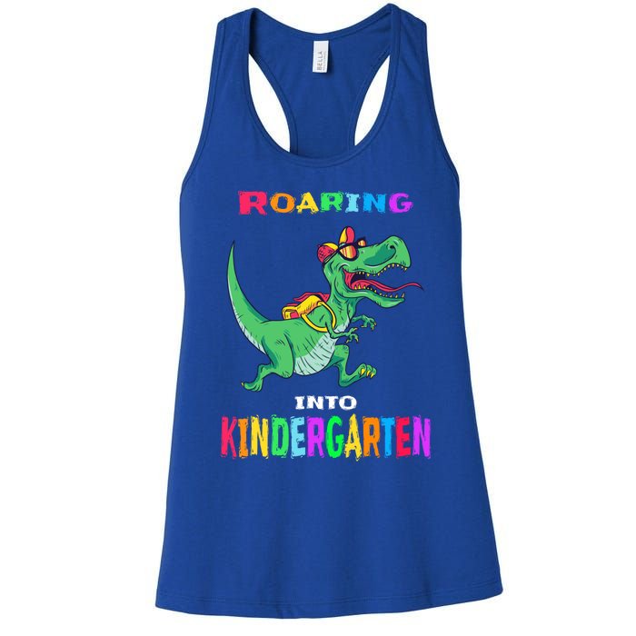 First Day Of Kindergarten Cool Gift Roaring Into Kindergarten Great Gift Women's Racerback Tank