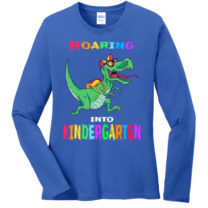 First Day Of Kindergarten Cool Gift Roaring Into Kindergarten Great Gift Ladies Long Sleeve Shirt