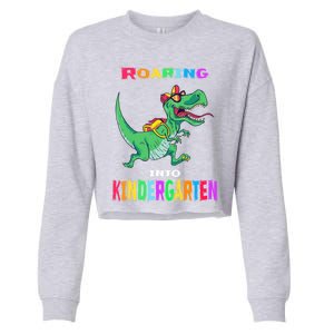 First Day Of Kindergarten Cool Gift Roaring Into Kindergarten Great Gift Cropped Pullover Crew